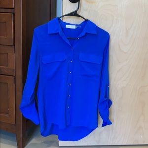 Calvin Klein bright blue button down blouse